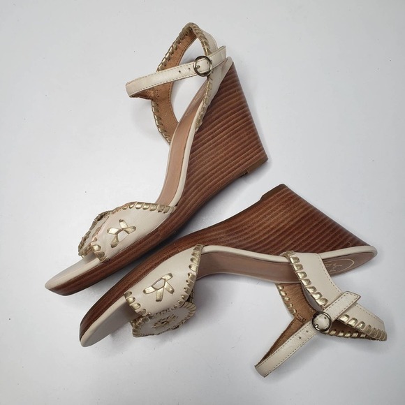 Jack Rogers Clare Wedge Sandal 10‎ Bone Ivory Gold Ankle Strap - Picture 5 of 10